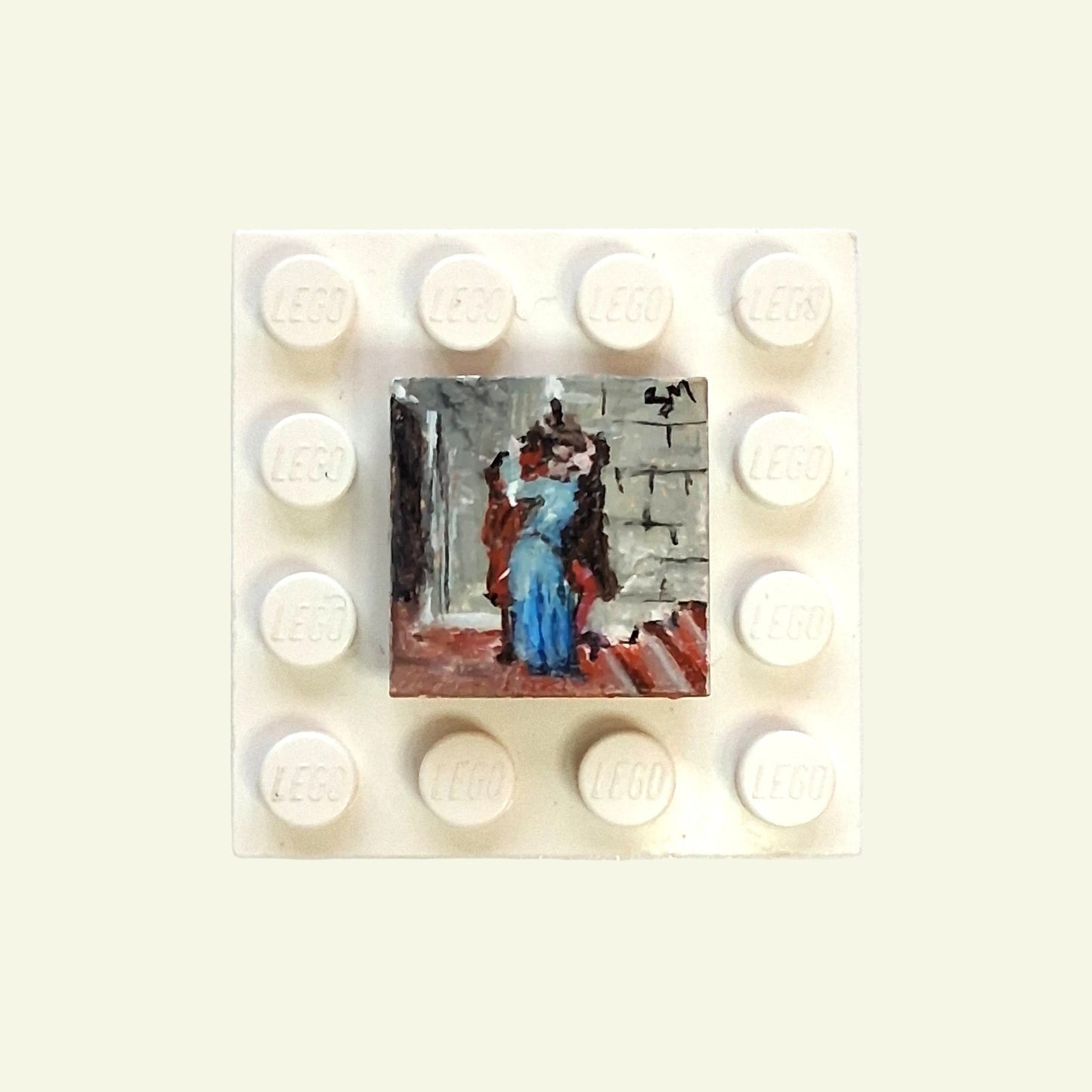 Il Bacio di Hayez dipinto a mano su tile Lego 2x2
