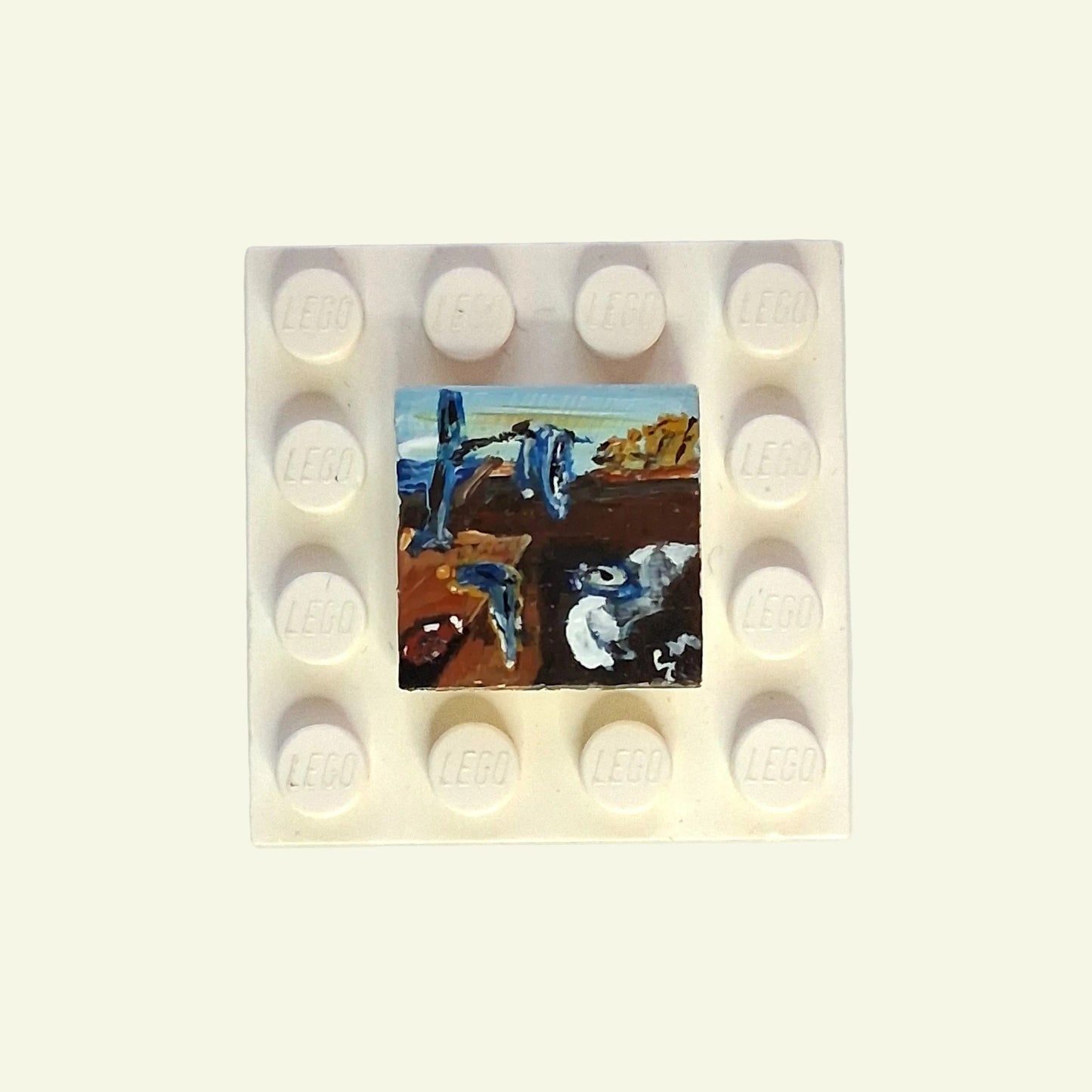 La Persistenza della Memoria di Salvador Dalì dipinta a mano su tile Lego 2x2