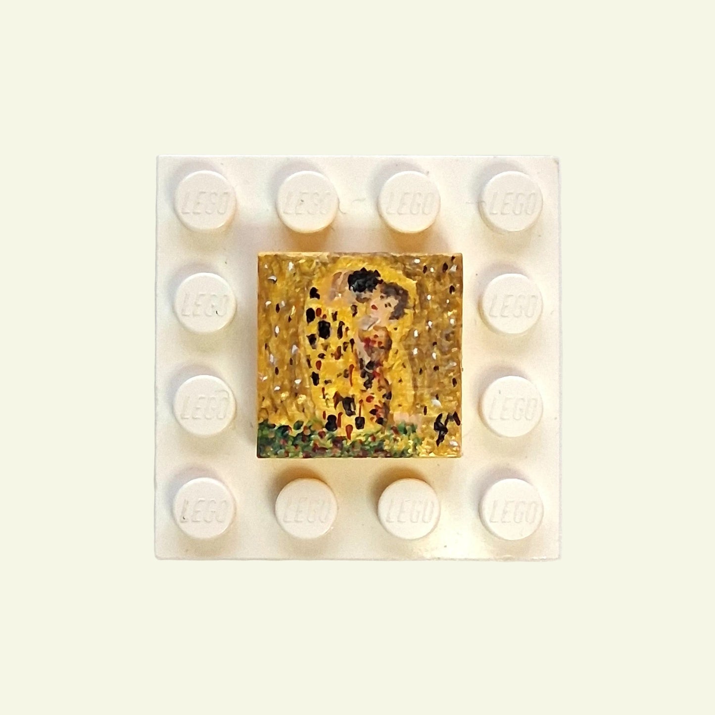 Il Bacio di Klimt dipinto a mano su tile Lego 2x2