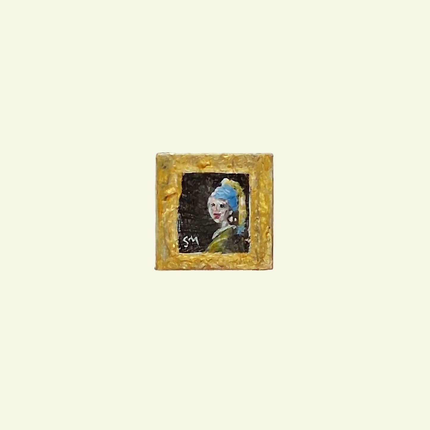 La Ragazza con l'Orecchino di Perla di Vermeer dipinta a mano su tile Lego 2x2
